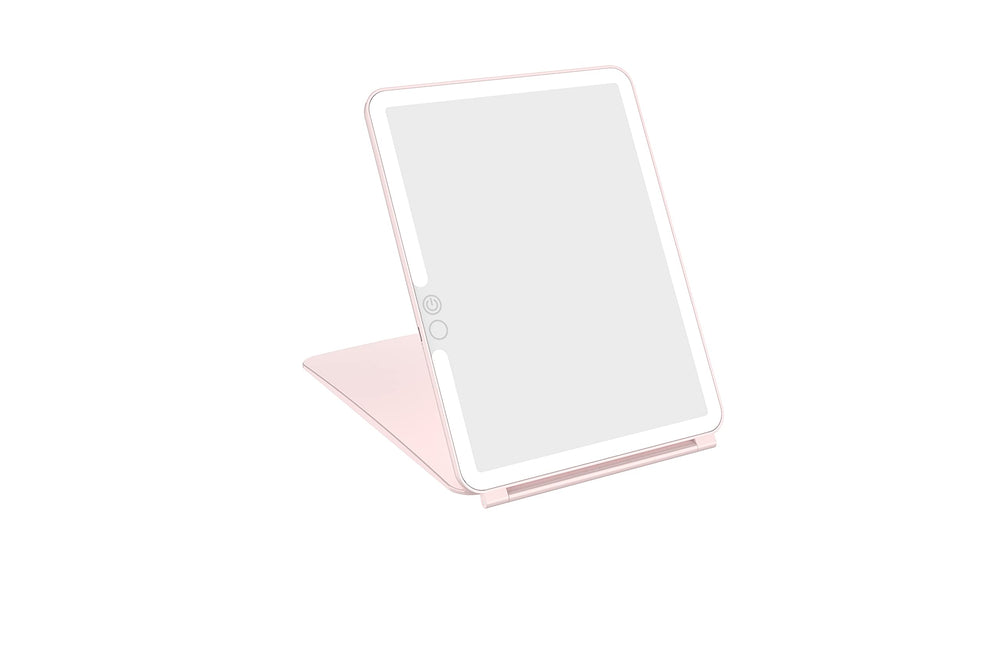 WEILY makeup mirror lights pink close-up for precise makeup application.