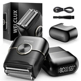 Welclux electric foil shaver front view shows four floating blades for precise, comfortable trimming.