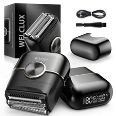 Welclux electric foil shaver front view shows four floating blades for precise, comfortable trimming.