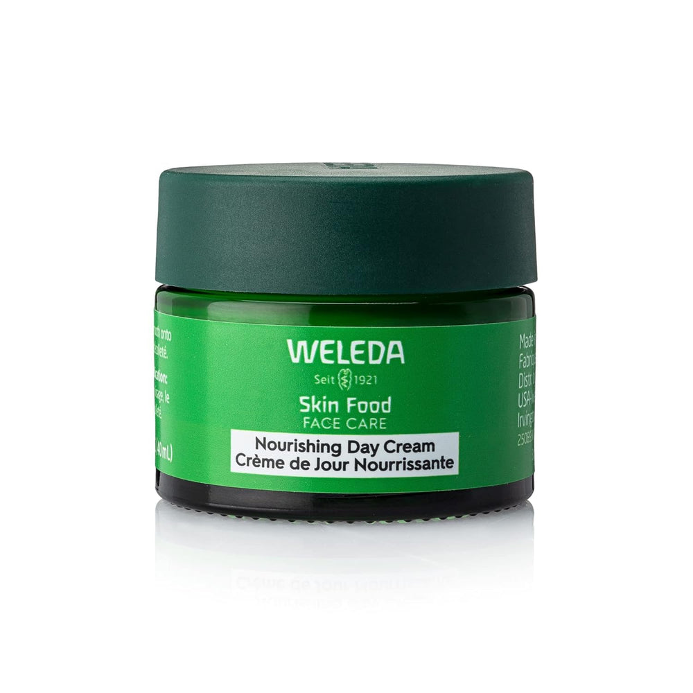 Weleda Skin Food Day Cream bottle closeup shows rich texture for lasting moisture