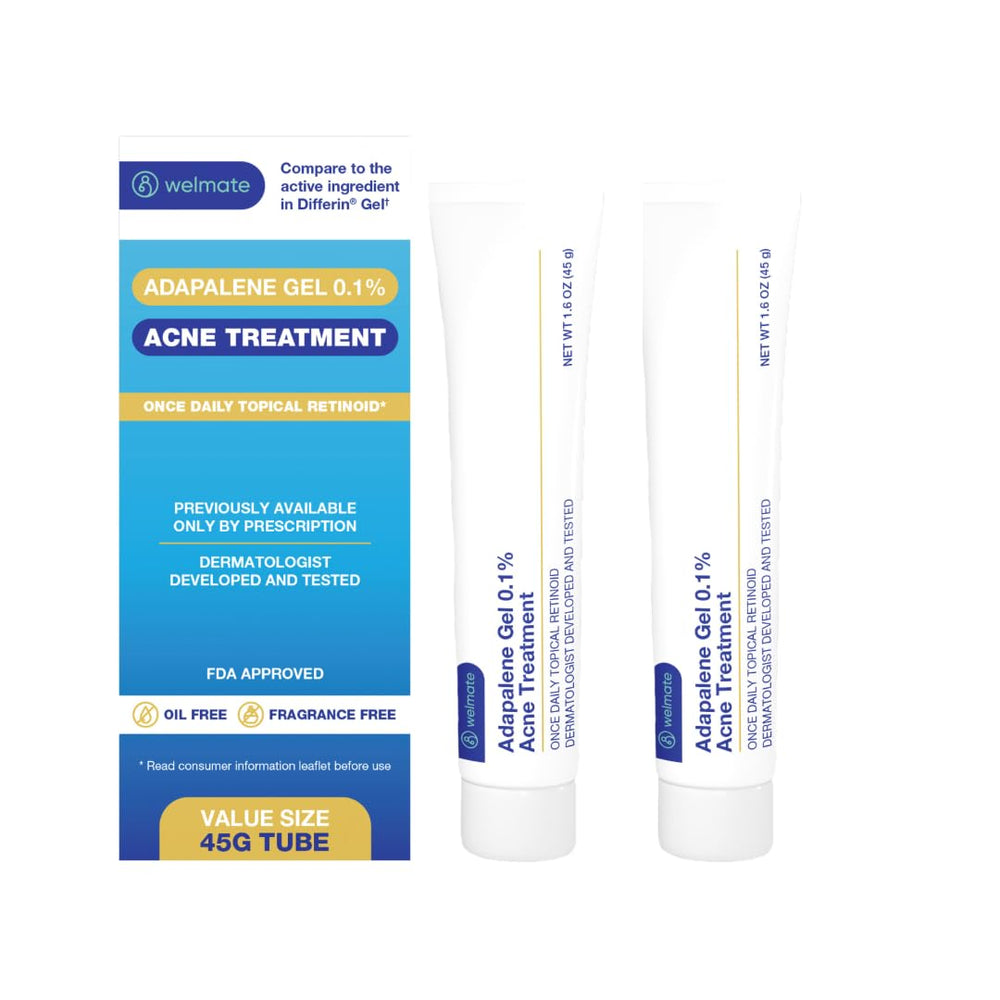 WELMATE Adapalene Gel 0.1% two-tube pack for daily acne control.