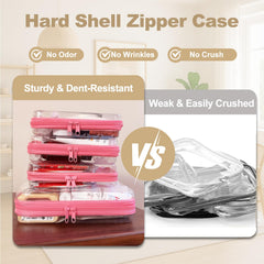 WELPIRT makeup organizer pink keeps cosmetics neatly arranged during travel.