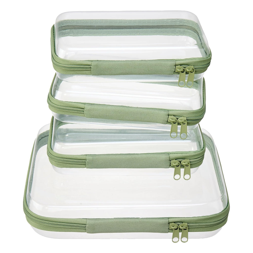 WELPIRT medium clear zipper case mint-green keeps cosmetics visible and protected while traveling.