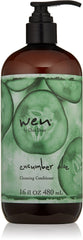 WEN Cucumber Aloe Cleansing Conditioner bottle pour for an oil-control, refreshing cleanse.