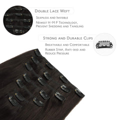 Wennalife dark brown remy hair clip-ins blending with warm cool undertones