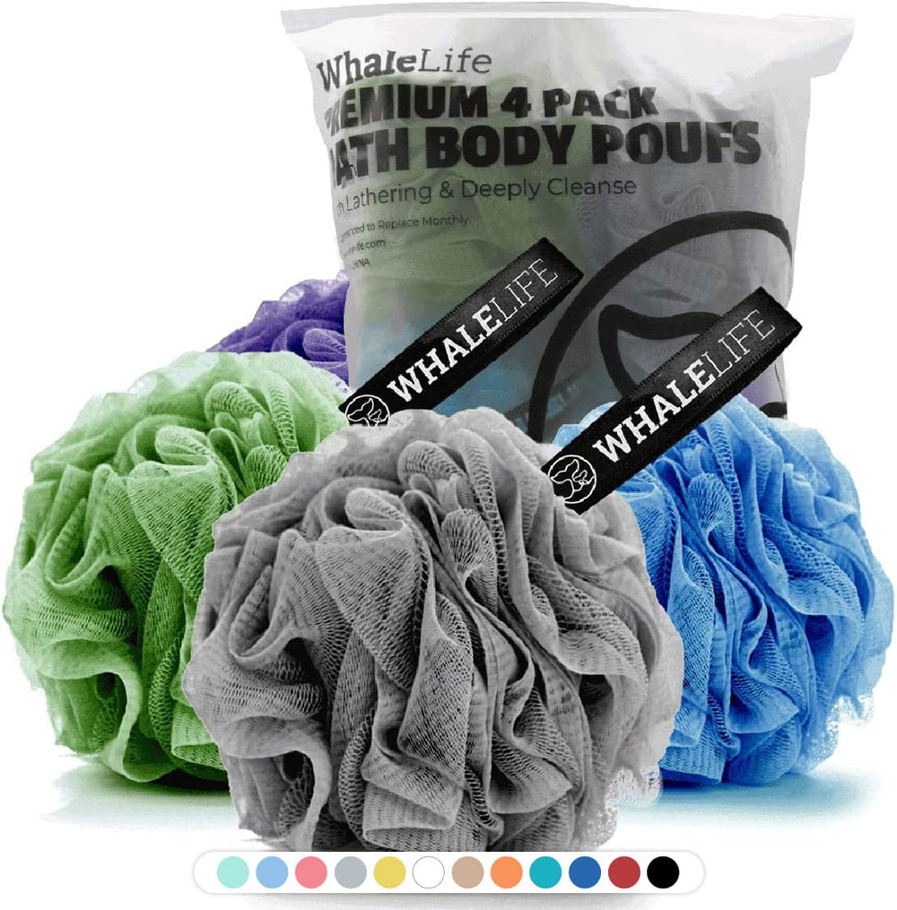 WhaleLife loofah sponge gray shows soft texture for gentle cleansing.