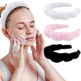 WHAVEL three-pack spa headbands in cute design for easy face washing.