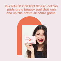 White Rabbit Naked Cotton Classic pads close-up shows ultra-soft fibers for gentle cleansing.