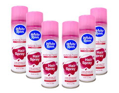 White Rain extra-hold hairspray bottle demonstrates all-day hold and fragrance.