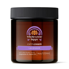 WHOLESOME HIPPY Calm Body Cream bottle with lavender for a relaxing evening ritual.