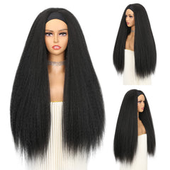 WIGNEE kinky straight headband wig 26in back view with full silhouette