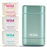 Wild Aqua Case front view shows sleek, refillable deodorant for waste-free daily use.