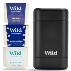 Wild deodorant starter kit black case showcases minimalist style for daily use.