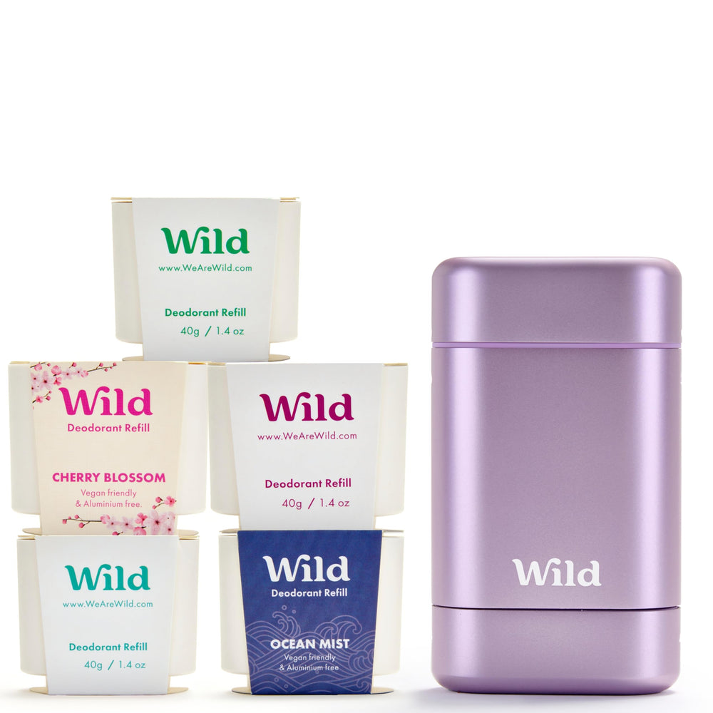 Wild Full Monty starter kit purple case with refillable deodorant for sustainable routine
