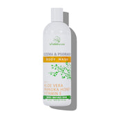 Wild Naturals moisturizing eczema body wash bottle closeup highlighting gentle hydrating formula for sensitive skin