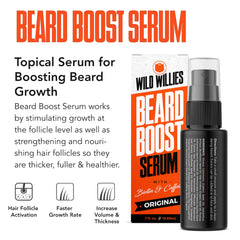 Wild Willies beard growth serum bottle illustrating beard-thickening benefits
