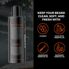 Wild Willies Beard Shampoo anti-dandruff solution image with flakes reduced.