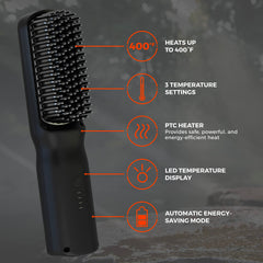 Wild Willies beard straightener heat settings for customizable styling on any beard length.