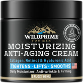 WildPRIME men's face moisturizer bottle front highlights daily hydration for refreshed, healthy-looking skin.