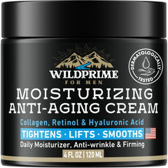 WildPRIME men's face moisturizer bottle shows hydrating cream for daily use