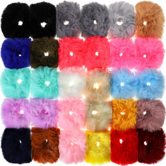 Willbond fuzzy scrunchies yellow pom-poms add cheerful color for casual daywear and fun looks.