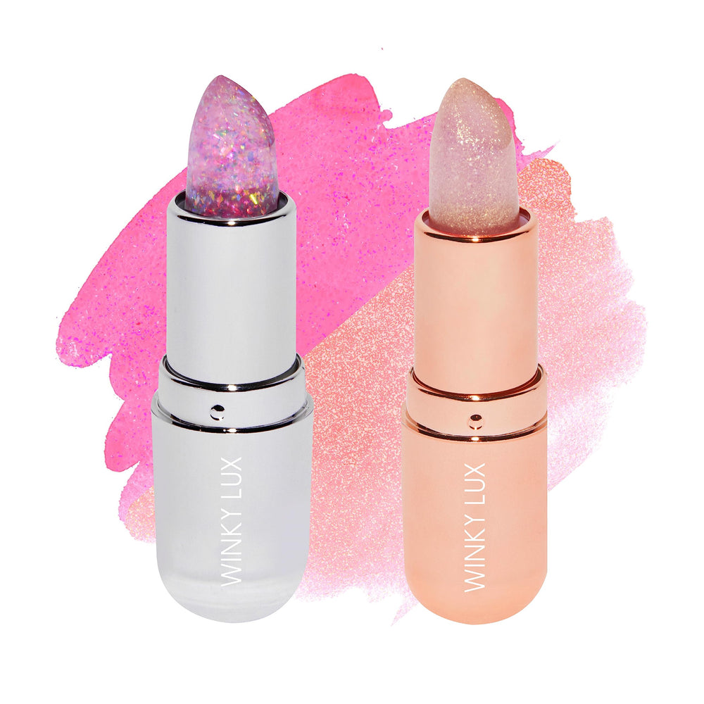 Winky Lux Lavender Glitter Confetti Balm jar showcases shimmering color and hydrating care.