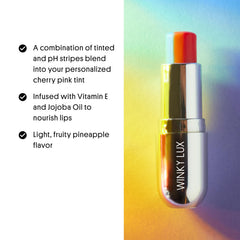 Winky Lux Rainbow Tri-Color Lip Balm swatch with semi-shine pink tint