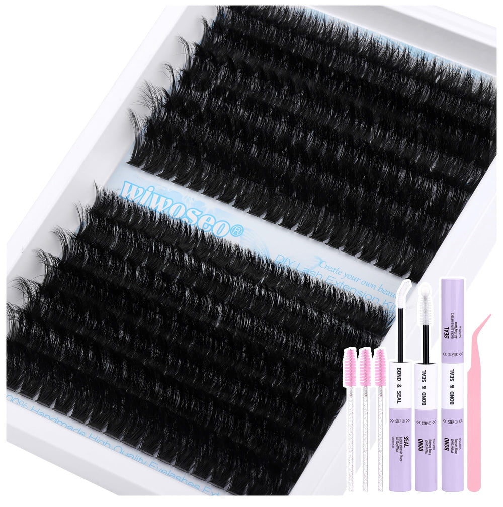 Wiwoseo fluffy lash clusters kit box open showing at-home lash styling options