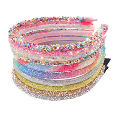 WJYX BOWS glitter headbands rainbow set in clear packaging for gifting and storage