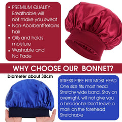 WLLHYF satin bonnet closeup shows stretchy elastic band for comfortable fit.