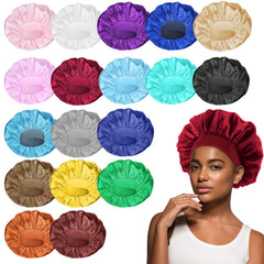 WLLHYF satin bonnets 18-pcs pack displayed in color variety for nighttime hair protection.