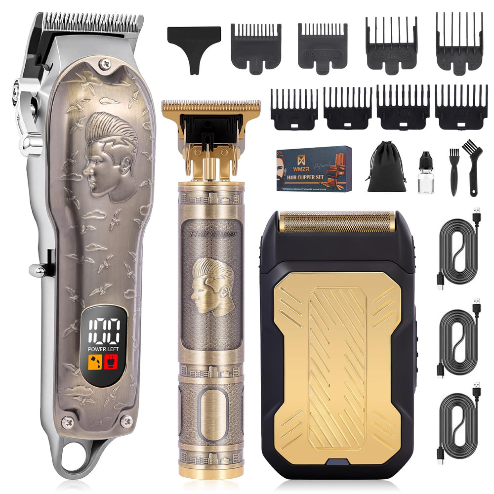 WMZR professional hair clipper set—angled view shows precision blades for clean, quick cuts.