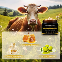 WNOHIQ Noluria Beef Tallow honey swatch highlights soothing, hydrating balm for dry or sensitive skin.