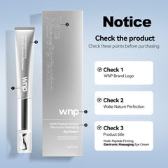 WNP Eye Cream puffiness reduction visual demonstrates gentle smoothing around eyes.