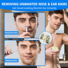 Wokaar Nose Wax Kit applicators showing precision removal for nose and ears.