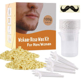 Wokaar nose wax kit beads close-up showing hypoallergenic formula for painless removal.