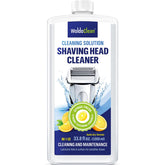 WoldoClean shaver cleaner bottle pour demonstrates easy, lemon-scent application for a clean shave routine.