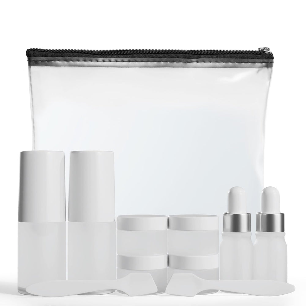 Wondercraft travel skincare bag with airless pump bottle; keeps lotions fresh on the go