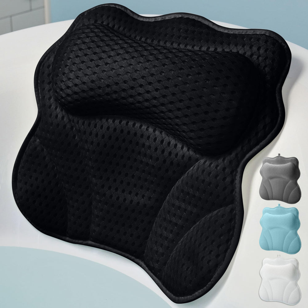 WONDERfoam thick padded ergonomic bath pillow with flexcomfort provides enhanced back and neck relief during soak.