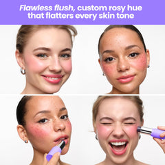 Wonderskin phlush cheek application demonstrates buildable tint from sheer to defined