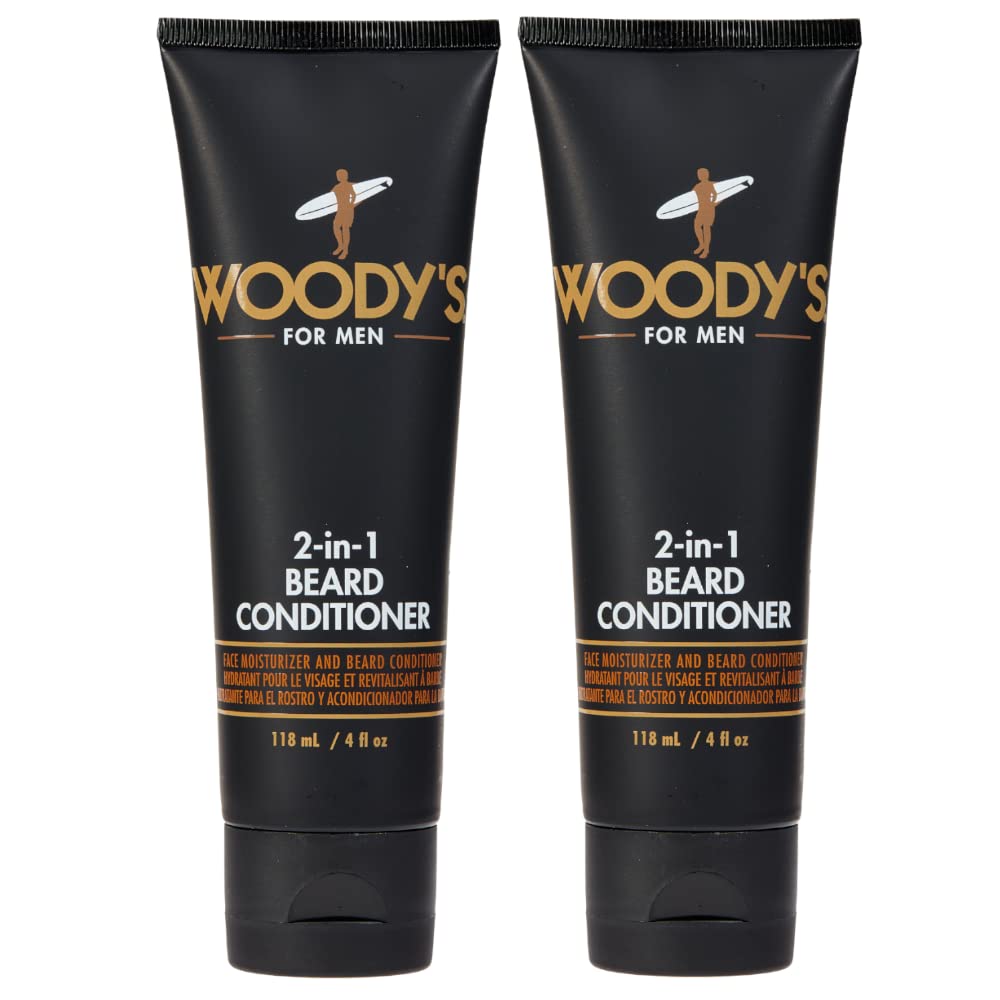 Woodys 2-in-1 beard wash-conditioner bottle delivers hydrated, manageable beard.