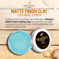 Woody's Hair Clay strong hold with flexible control for easy adjustments