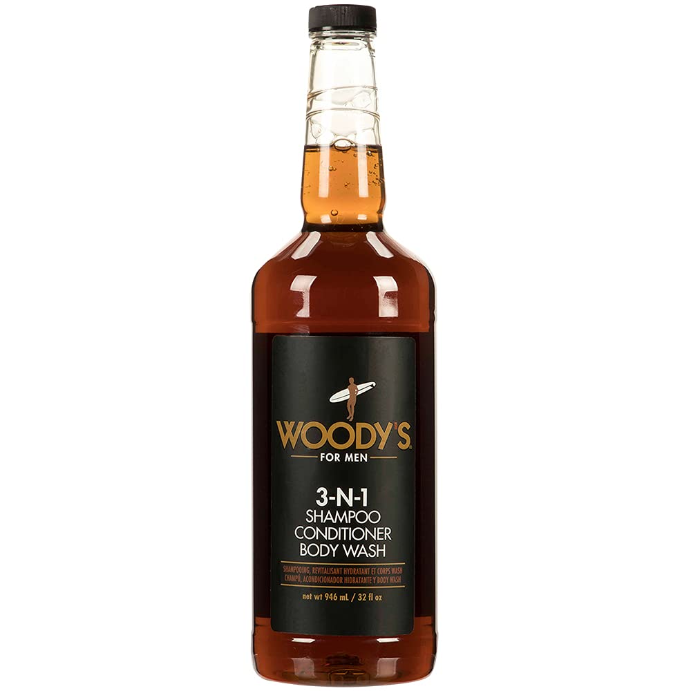 Woody's Mens 3-in-1 bottle closeup for daily grooming.