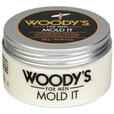 Woodys Mold It Matte Hair Paste jar front promising natural matte finish.