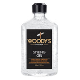 Woody's Styling Gel bottle front with alcohol-free hydration and light hold.