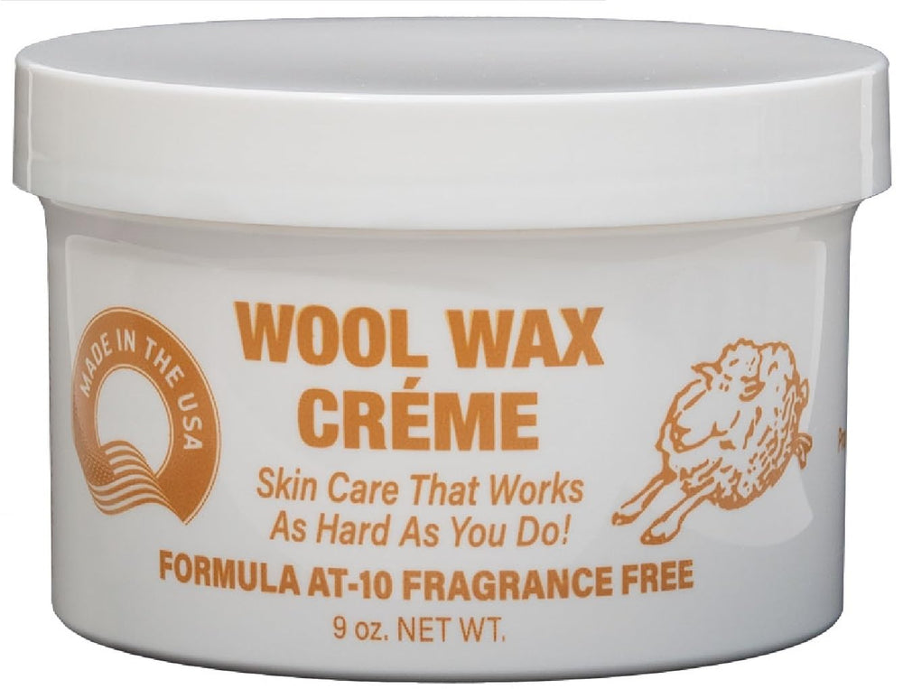 Wool Wax Creme Skin Care bottle demonstrates fragrance-free hydration for dry skin.