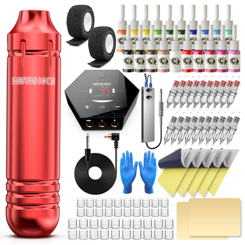 Wormhole Tattoo Kit ergonomic gun for precise outlining and shading.