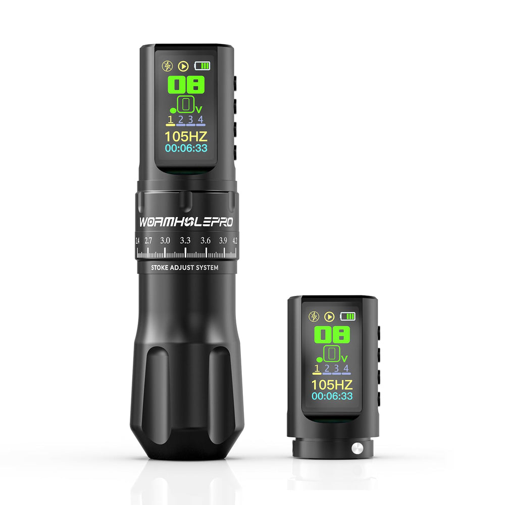 WORMHOLEPRO Aquila wireless tattoo pen—compact design for easy portable sessions.