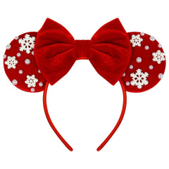 WOVOWOVO Christmas mouse ears with red bow and pearls for festive look
