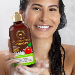 WOW Skin Science Apple Cider Vinegar Shampoo lather showcases silky hair and reduced breakage potential